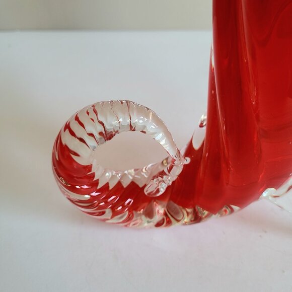 Murano Art Glass Cornucopia Jack in the Pulpit Red and Clear Vase. MCM decor. - Picture 6 of 14